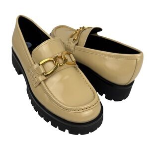 Nine West Womens Gemay 3 Patent Slip On Loafer Heels Shoes Comfort Neutral SZ 9M
